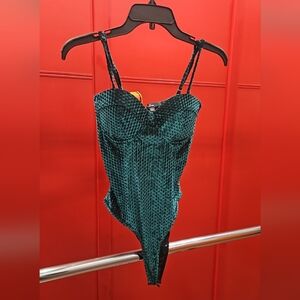 Lulus Teal Velvet Bodysuit